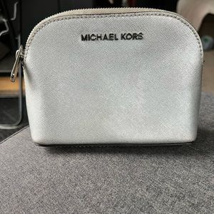Michael Kors Silver Leather Cosmetic Bag